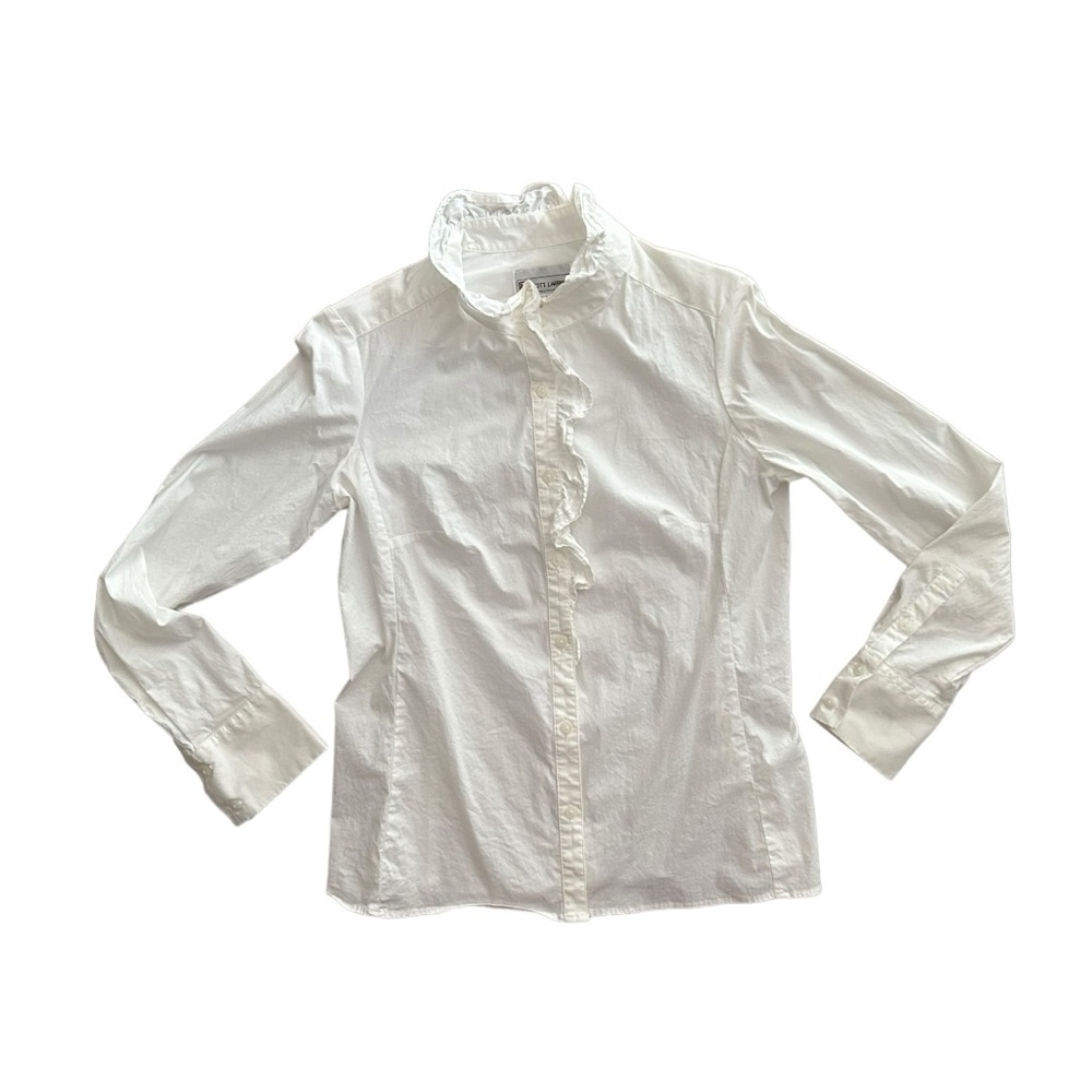Elliott Lauren Womens Size 10 White Ruffleneck Classic Button Down Shirt - Picture 2 of 7
